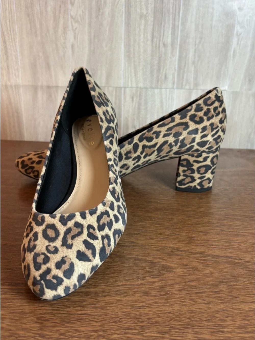 Easy Spirit Evolve Leopard Print Block Heel Pumps - Tan/Black Size 7.5